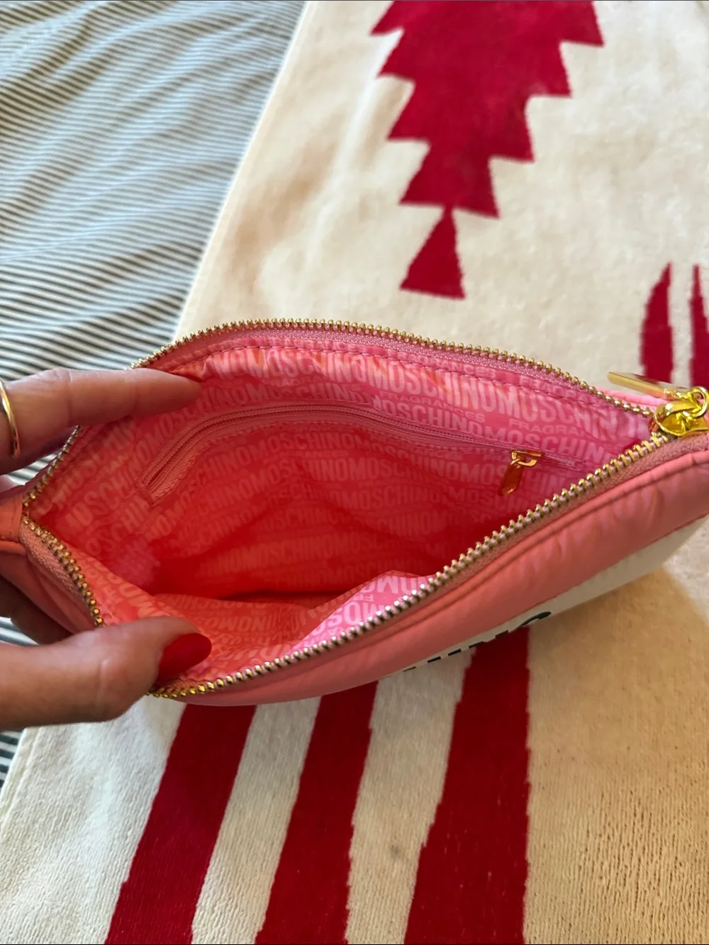 Moschino Pink & White Quilted Puffer Clutch